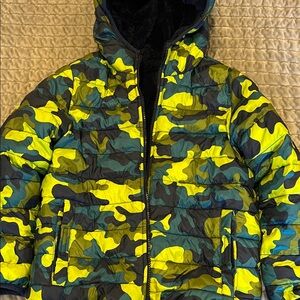 Lands' End Kids Camo Puffer Jacket - Green and Yellow